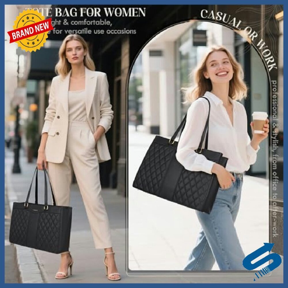 15.6 Inch Laptop Tote Bag Professional Work Purse Waterproof Leather - Picture 7 of 7